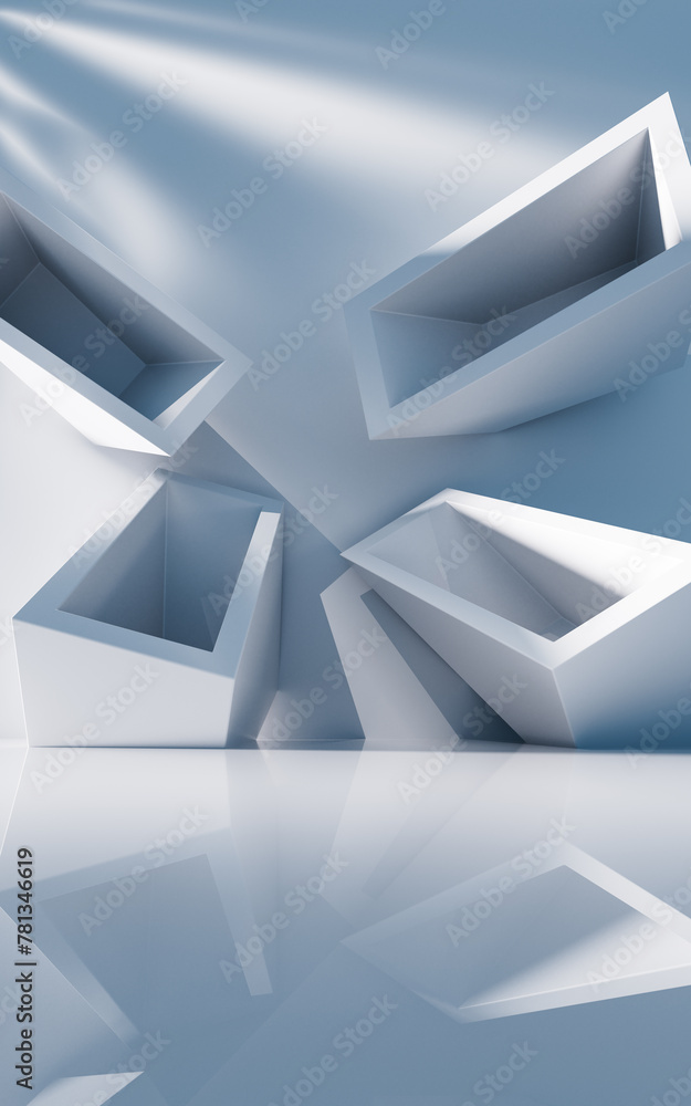 Poster empty building structure with geometric structure, 3d rendering.