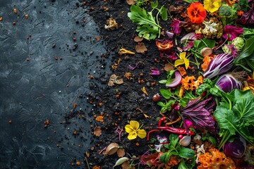 A bigger version of an organic garden compost in-depth, depicting the earth's ecosystem derived from naturally present vegetable and fruit peel waste and space, Generative AI. - obrazy, fototapety, plakaty