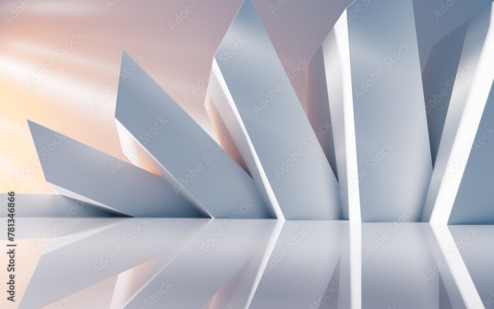 Poster empty building structure with geometric structure, 3d rendering.