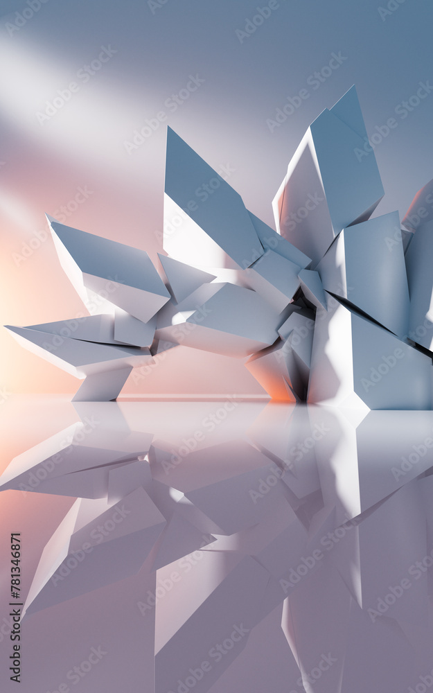 Poster empty building structure with geometric structure, 3d rendering.