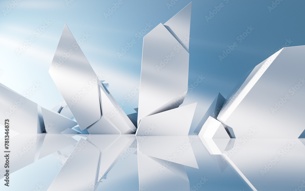 Poster empty building structure with geometric structure, 3d rendering.