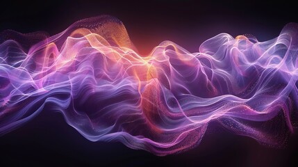 Illustration of lavender color data waves on dark background. Big data wave concept. - obrazy, fototapety, plakaty