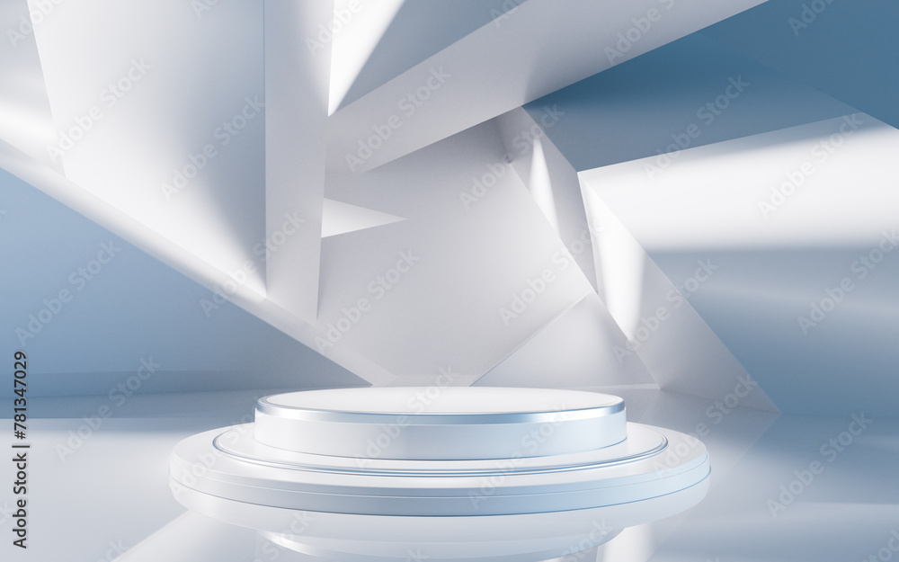 Aufkleber empty product structure with geometric background, 3d rendering.