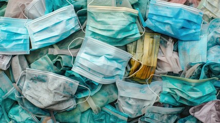 Litter of used surgical face mask with high usage due to covid pandemic polutes