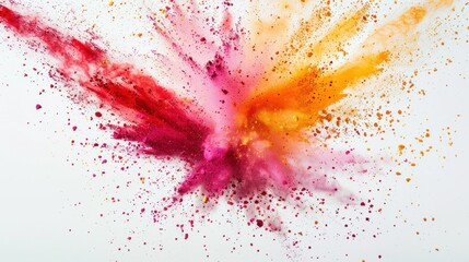 Bright and vibrant explosion of colorful powder on clean white background with copy space for text