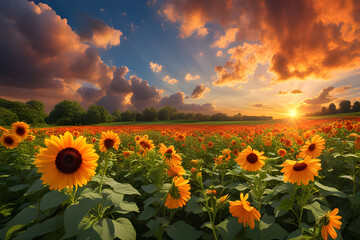 Obraz premium sunflower field in the morning