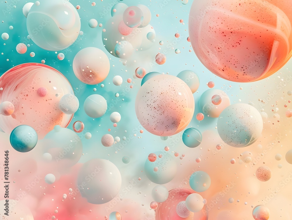 Aufkleber design an abstract background with floating spheres in pastel colors