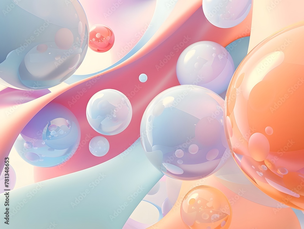 Poster design an abstract background with floating spheres in pastel colors