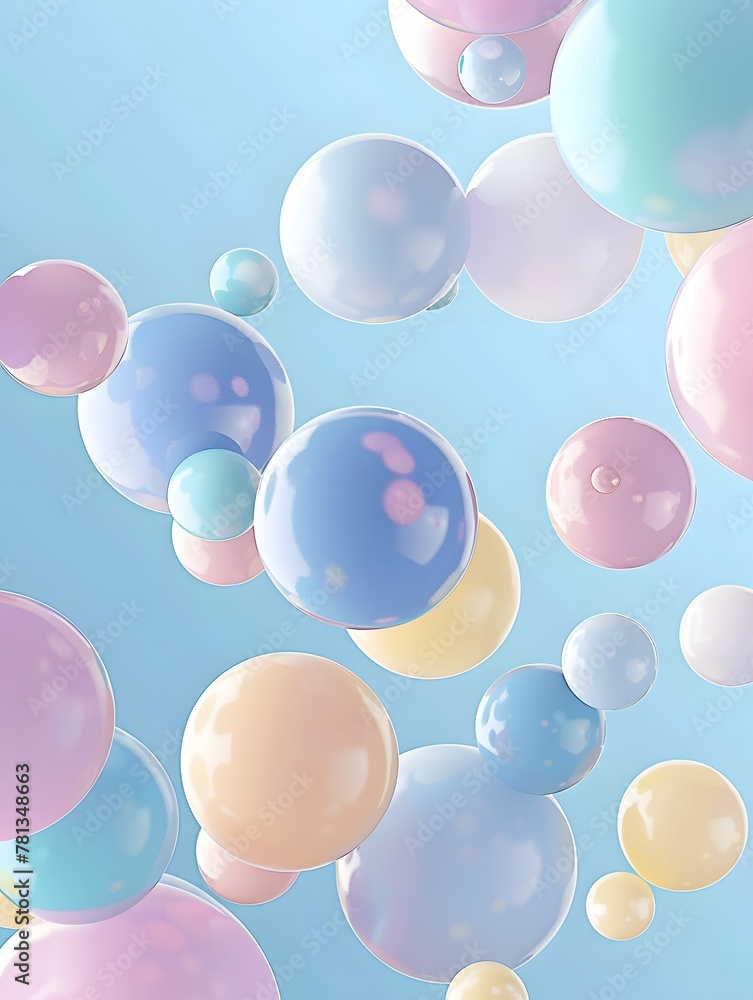 Poster design an abstract background with floating spheres in pastel colors