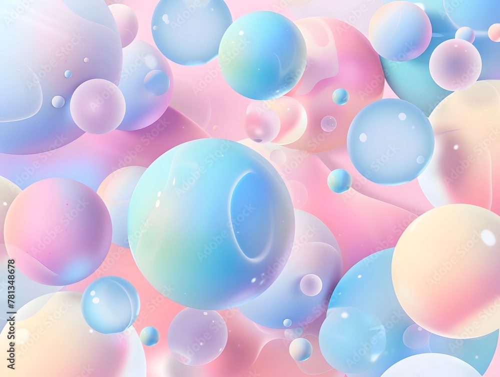 Poster design an abstract background with floating spheres in pastel colors