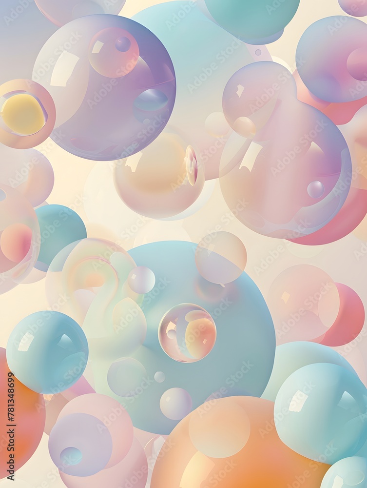 Poster design an abstract background with floating spheres in pastel colors