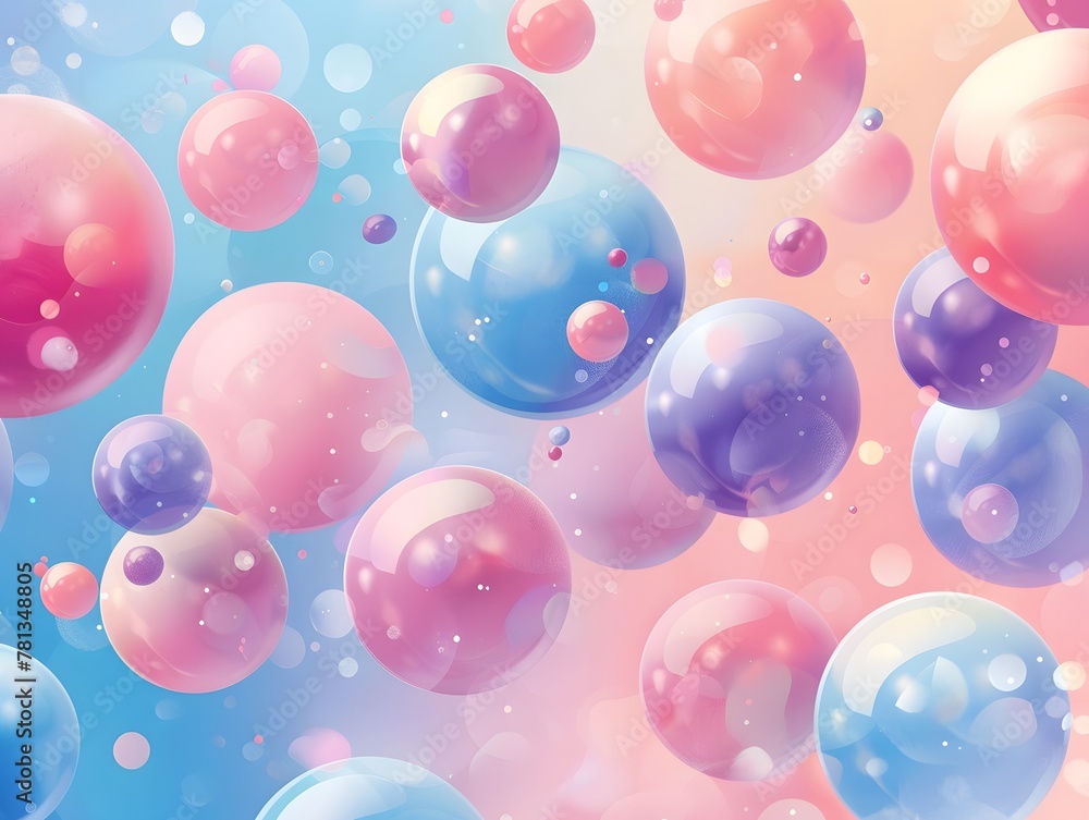 Poster design an abstract background with floating spheres in pastel colors