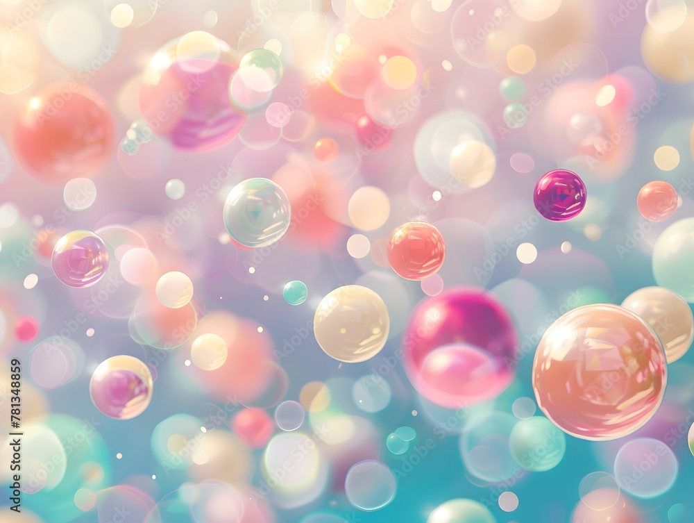 Poster design an abstract background with floating spheres in pastel colors