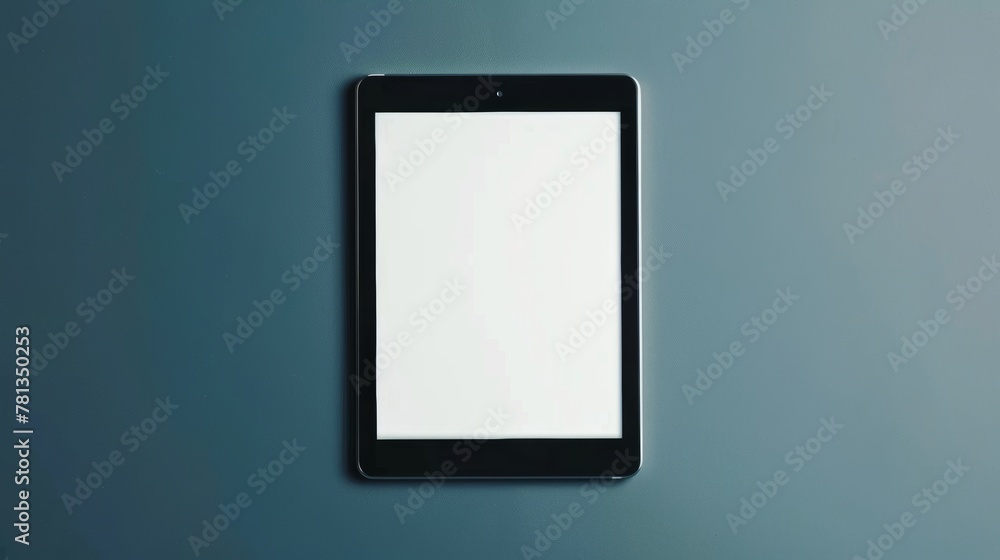 Poster the image shows a tablet computer with white screen and a black frame. the image is a modern realist