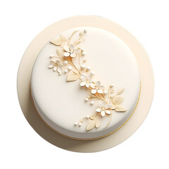 Wedding cake decoration with buttercream flower pattern on plate isolated on transparent background, topview