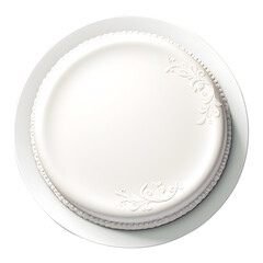 Topview of minimal cake decoration with floral pattern on plate isolated on transparent background. PNG