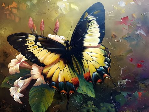 Oil painted butherfly with flower
