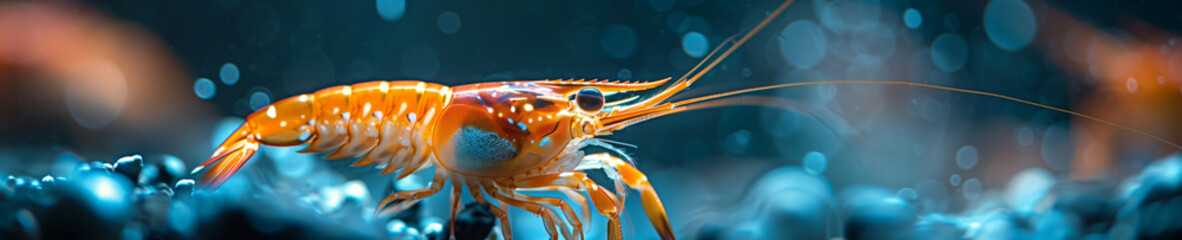 This shrimp panorama captures the spirit of the sea in a flavorful journey, banner - obrazy, fototapety, plakaty