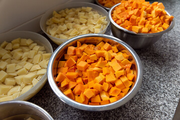potatoes and pumpkins on counter