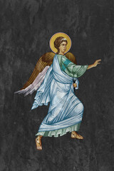 Christian traditional image of Archangel Gabriel. Religious illustration on black stone wall background in Byzantine style - 781353651