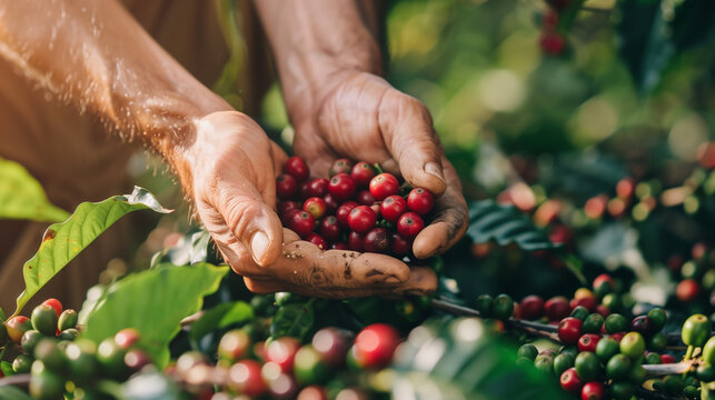 handpicking coffee cherry from the caffee plant