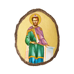 Christian vintage illustration of Moses prophet. Golden religious image in Byzantine style on white background
