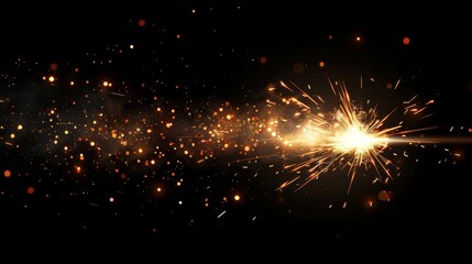 A pair of welding sparks isolated on a black background. Flying glowing particles and smoke of industrial work with steel or burning fire. - obrazy, fototapety, plakaty
