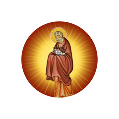 Medallion with Righteous Joseph on white background. Illustration in Byzantine style isolated - 781355249