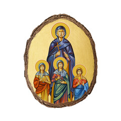 Christian vintage illustration of Saint Sophia. Golden religious image in Byzantine style on white background