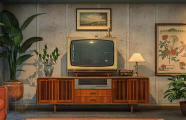 Retro TV and vintage furniture in the living room