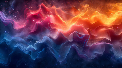 abstract background with colorful glowing smoke or waves, visualization of fractal waves