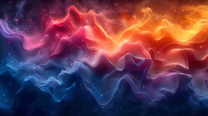 Aluminium Prints Fractal waves abstract background with colorful glowing smoke or waves, visualization of fractal waves