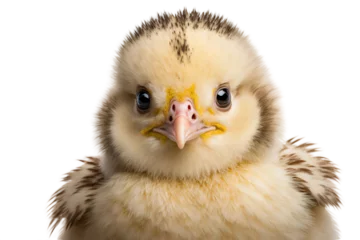 Raamstickers Cute baby chicken face shot isolated on white background © The Stock Guy