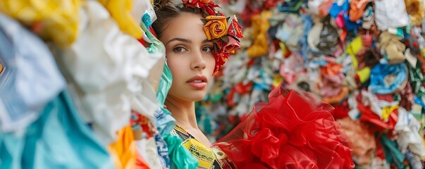 Woman in Dress Made of Recycled Materials  - obrazy, fototapety, plakaty