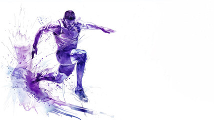 Purple watercolor of athlete doing long jump in athletic game competition