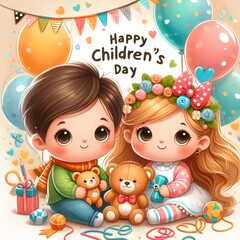 Happy children day with balloons