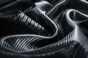 An intricately detailed image of carbon fiber cloth with a wavy pattern emphasizes texture and the material's flexibility