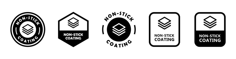Non-Stick Coating. Vector labels for frying pan or cooking pot.