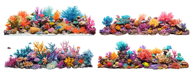 Set of picturesque coral reefs, cut out