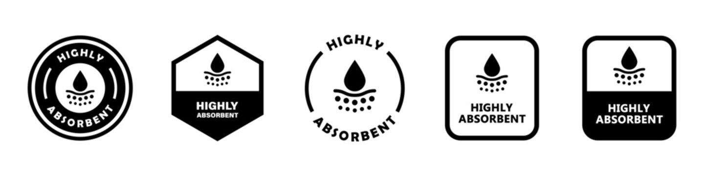 Highly Absorbent. Vector signs for diaper or pad label.
