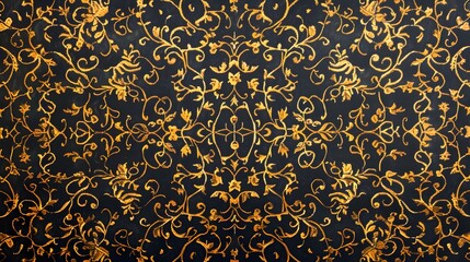 Elegant and Intricate Golden Filigree Tapestry Adorning a Luxurious Dark Background