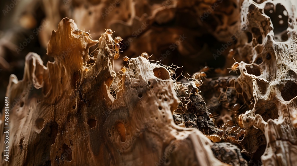 Aufkleber intricate termite architecture carving expansive networks within wooden structures
