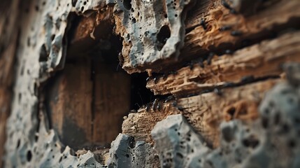 Termites Methodically Consuming the Wooden Structure of an Abandoned and Dilapidated Home