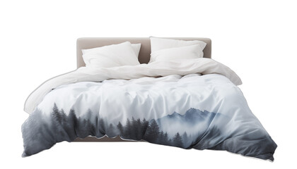 Duvet cover with a pattern of pine trees in the fog