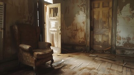 Eerie Silence of Abandoned House,Subtle Sounds of Termites Feasting on Timber Echoing Through Empty Rooms