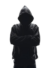 Anonymous Male Figure in Black Clothing with Crossed Arms. Transparent background PNG photo 