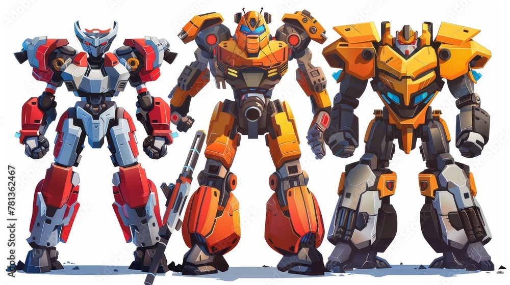 Aufkleber cybernetic warriors on white background, fighting robot transformers, robotics and ai technologies. 