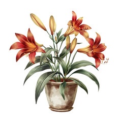  illustration of a red and yellow lily plant in a pot