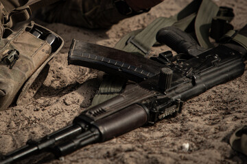 Ak-74 automatic rifle on the sand