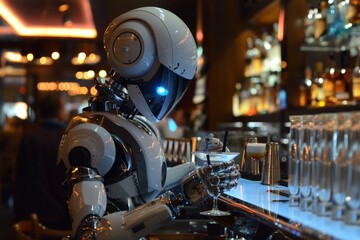 Fototapeta premium robot bartender Mix and serve drinks with flair and expertise. Entertain customers with your robotic charm.